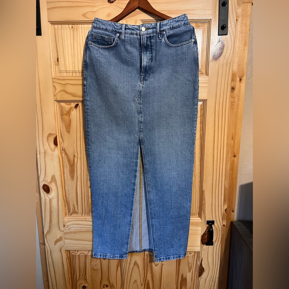 Good American Slit Front Denim Maxi Skirt Sz 10 HARD TO FIND!
